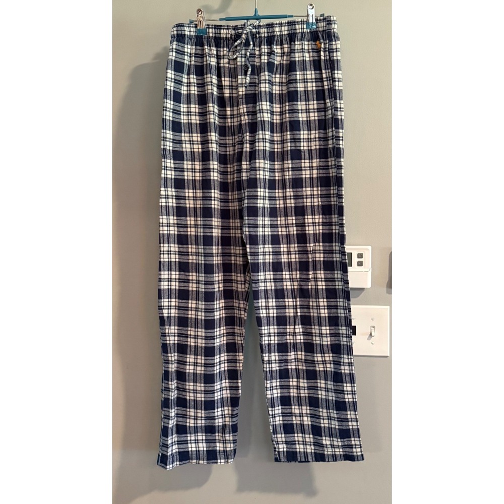Polo Ralph Lauren Pajama Pants Men Medium Navy Blue White Plaid Flannel 4690